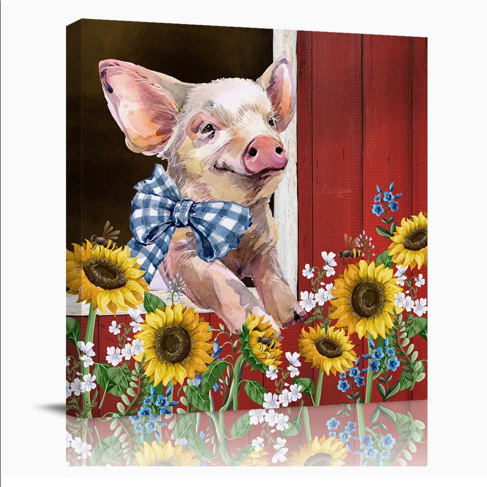 Pig and Sunflowers 12” x 12”